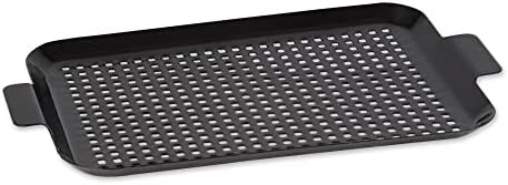 RSVP International Porcelain Coated Steel BBQ Grill Tray/Pan, Outdoor Barbeque Grilling Accessories for Cooking Fish & Vegetables, Dishwasher Safe, Medium, 16.75x10"