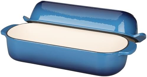 EDGING CASTING Enameled Cast Iron Loaf Pan with Lid, Bread pan, Dutch Oven Bread pan for Homemade Sourdough Bread Baking, 12.5x5.5 inch, 5qt, Lake Blue