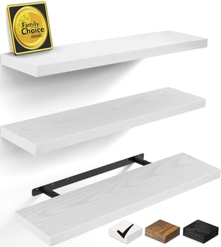 BAYKA White Floating Shelves 35.4in, Set of 3, Wall Mounted for Wall Decor