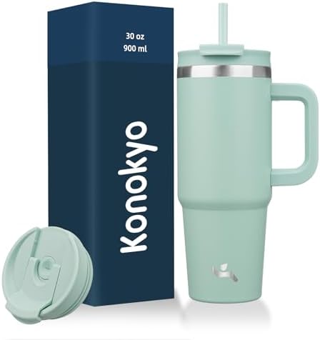 Konokyo 30 oz Insulated Tumbler Water Bottle with Handle, Straw Lid