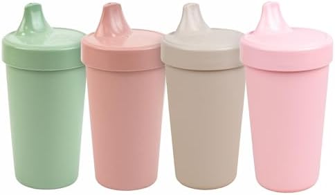 Re-Play Spill-Proof Sippy Cups for Toddlers - Kids Reusable 10 Oz Set of 4, Dishwasher & Microwave Safe, Made in USA, Desert Roses