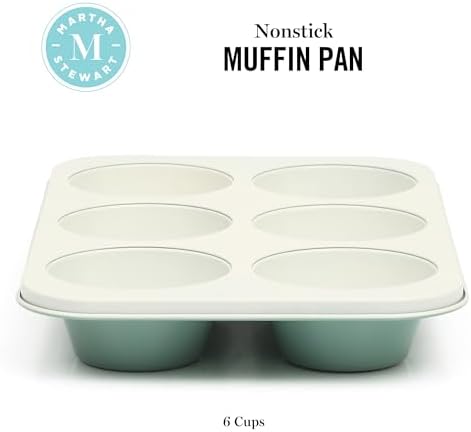 Martha Stewart Gallen 6 Cup Nonstick Carbon Steel Muffin and Cupcake Pan - Teal Durable Bakeware for Muffins, Cupcakes & Mini Cakes