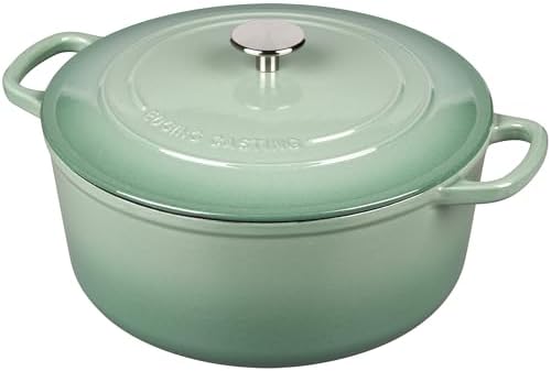 EDGING CASTING Enameled Cast Iron Dutch Oven Pot With Lid, 5.5 Quart, for Bread Baking, Cooking, Sage Green