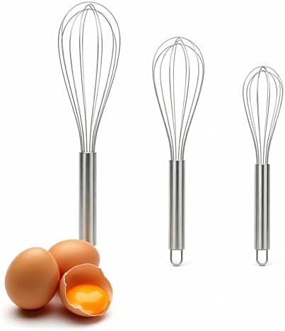 Stainless Steel Whisk Set, 3 Sizes (8", 10", 12") Kitchen Whisks for Cooking, Balloon Wire Whisk for Mixing, Whisking, Beating, Blending, Egg Beater, Baking, Whipping Cream, Frothing Milk