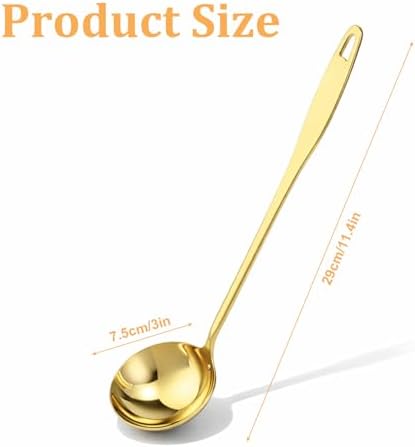 Gold Ladle, 304 Stainless Steel Gold Ladle 11.4" Long Handle Kitchen Metal Ladel Large Serving Spoon for Cooking, Serving, Stirring, Canning