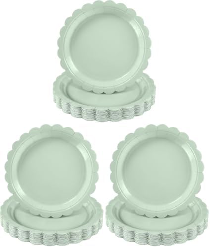 NatNarr 30 Pcs Sage Green Paper Plates 9 Inch Disposable Scalloped Wedding Plates Cute Dessert Cake Plate Party Dinner Plate for Bridal Baby Shower Engagement Reception Birthday (Pack of 3)