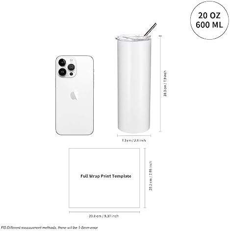 PYD Life 4 Pack Sublimation Blanks Tumblers Straight Skinny 20 OZ