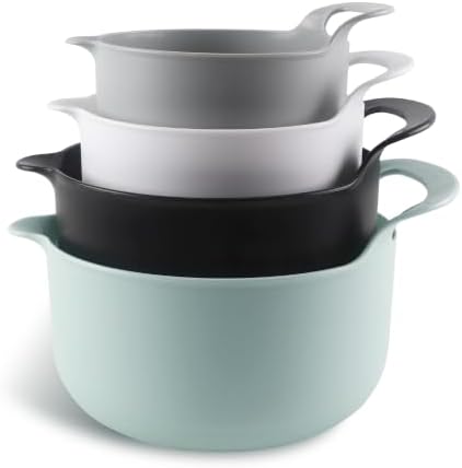 COOK WITH COLOR Nesting Plastic Mixing Bowl Set with Pour Spouts and Handles, Mint, 4 Piece Non-Slip