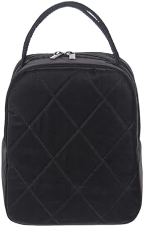 Machine Washable Women Quilted Fabric Insulated Reusable Cooler Lunch Bag Tote Adult Thermal Lunch Box Storage Bag for Ｗork (Black #3)