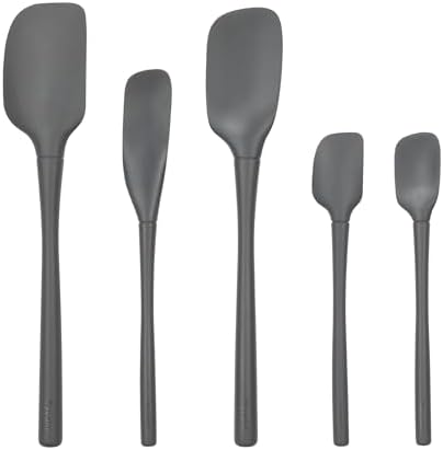 Tovolo Flex Core 5 Piece Silicone Spatula Set Heat Resistant All Silicone Utensils Include Non Stick Spatula Spoonula Jar Scraper, Dishwasher Safe BPA Free Spatulas for Baking Mixing, Charcoal Gray