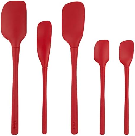Tovolo Flex Core 5 Piece Silicone Spatula Set Heat Resistant All Silicone Utensils Include Non Stick Spatula Spoonula Jar Scraper, Dishwasher Safe BPA Free Spatulas for Baking Mixing, Cayenne Red