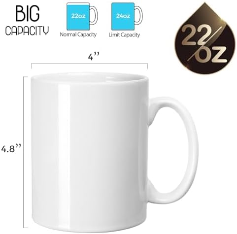 harebe 22 OZ Extra Large Coffee Mug, Smooth Ceramic Boss Giant Tea Cup Big Capacity and Handle for Dad Men, White