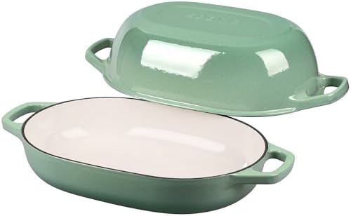 EDGING CASTING Enameled Cast Iron Oval Dutch Oven Pot with Lid, Dutch Oven for Sourdough Bread Baking, Bread Oven, Bread Dutch Oven, Oval Bread Pan, 7qt, Sage Green