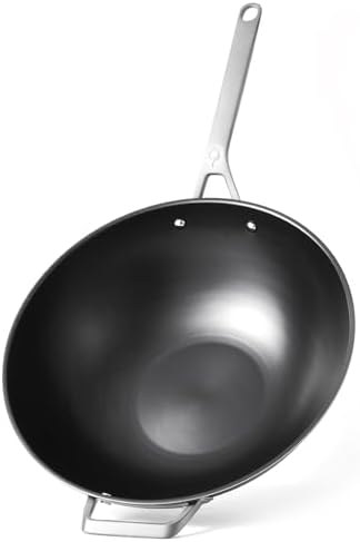 13 Inch Tri Ply Carbon Steel Wok Pan - Naturally Nonstick, Nitrided Carbon Steel - Lightweight, Non Toxic Cookware, No Coatings - Induction Wok, Oven, Outdoor Grill Cooking