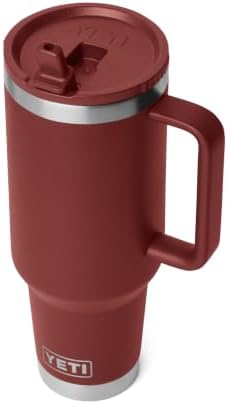 YETI Rambler 40 oz Travel Mug with Flip Straw Lid – Stainless Steel, Vacuum Insulated, Leakproof, Cup Holder Friendly, Stag Red