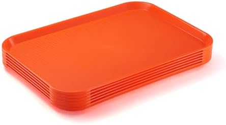 CURTA Fast Food Trays Bulk 6 Pack, 12 x 16 Inch Orange Plastic Lunch Tray, NSF Certified Cafeteria Serving Trays for School, Restaurant, and Business Food Service