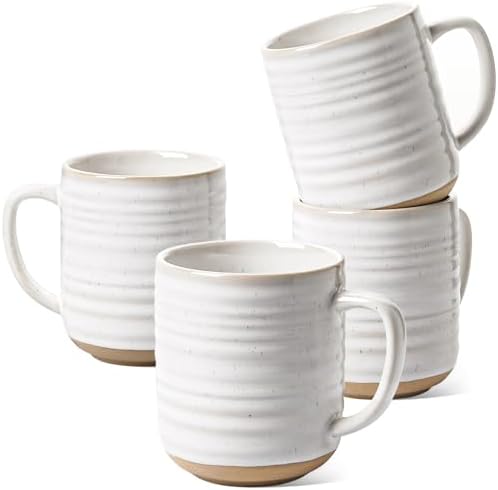LE TAUCI Ceramic Coffee Mugs Set of 4, 12 oz, Rustic Style, Arctic White