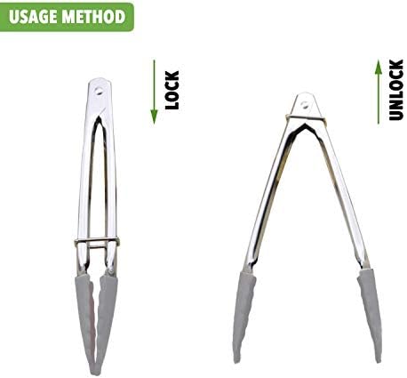 HINMAY 7-Inch Mini Tongs with Silicone Tips, Set of 3 (Black White Gray)