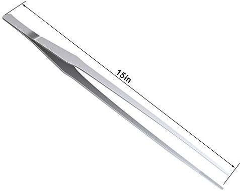OIIKI Stainless Steel Polished Extra-Long 15 inch Tongs Tweezers, Silver