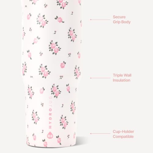 HydroJug Sport 32 oz Insulated Stainless Steel Water Bottle, Wildrose
