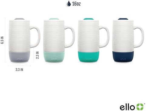 Ello Jane 18oz Ceramic Travel Mug with Handle, Splash-Resistant Slider Lid and Built-in Coaster, Perfect for Coffee and Tea, BPA Free, Dishwasher Safe, Holiday Gift Her Him, Gray