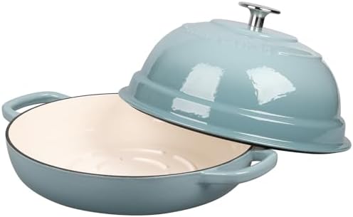 EDGING CASTING Enameled Cast Iron Dutch Oven Pot with Lid, Round Bread Oven for Homemade Sourdough Bread Baking, 6 Quart, Seasalt