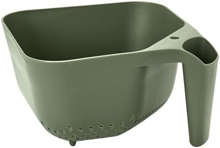 Tovolo Elements Square Colander with Handle Strainer Basket for Pasta Fruit Berries Veggies, Easy to Clean BPA Free Heat Resistant Plastic Colander with Spout 3 Quart Kitchen Strainer, Thyme Green