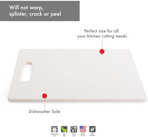 Dexas Superboard Cutting Board with Handle 8.5 x 11 inch Oatmeal Granite, Compact Kitchen Prep Board, Dishwasher Safe, Non-Porous Poly Surface, Made in USA