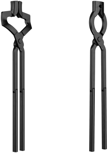 Blacksmith Tongs Set, 17 Inch Carbon Steel Forging Tongs, 2-Piece Professional Blacksmithing Tools for Beginners and Expert Craftsmen