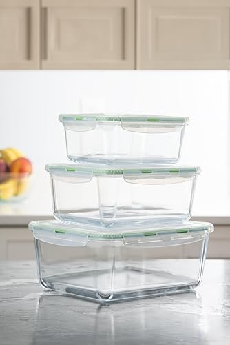 AGTRADE X-LARGE Glass Food Storage Containers with Lids Baking Dish Set Glass Storage Containers with Locking Lid Set 3-120 oz/70 oz/35 oz - Large Meal Prep Storing Serving Food Leakproof Ovensafe