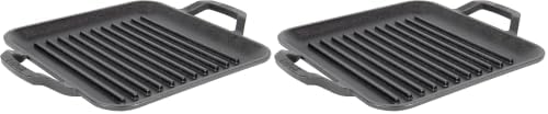 Lodge 11" Cast Iron Square Grill Pan - Chef Collection - Pre-Seasoned Cast Iron Pan - Versatile Cooking - Indoor & Outdoor Use - Incredible Heat Retention (Pack of 2)
