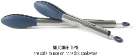 Calphalon Edge Tongs Set, 2-Piece Stainless Steel Kitchen Tongs Set with Silicone Heads, Includes 9-Inch & 12-Inch Heat-Resistant Locking Tongs for Cooking, Grilling & Serving