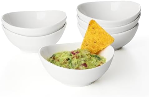 Sweese 4 oz Very Small White Porcelain Bowls - Set of 6 Dipping, Sauce, Salsa & Snack Bowls, Mini Ceramic Bowls for Condiments & Charcuterie