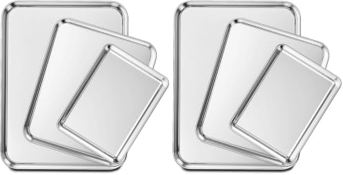 Wildone Baking Sheet Set of 3, Stainless Steel Cookie Sheet Cooking Sheet Pan for Baking & Roasting, 9/12/16 Inch, Non Toxic & Heavy Duty & Easy Clean (Pack of 2)