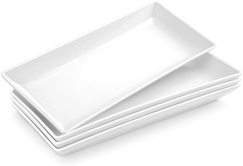 MALACASA Porcelain Serving Platters Set of 4,14 in Rectangular White Trays