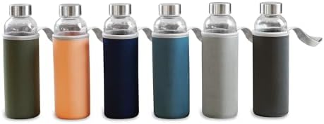 Epica Clear Glass Bottles with Lids, 18 oz Water Bottles, with sleeves