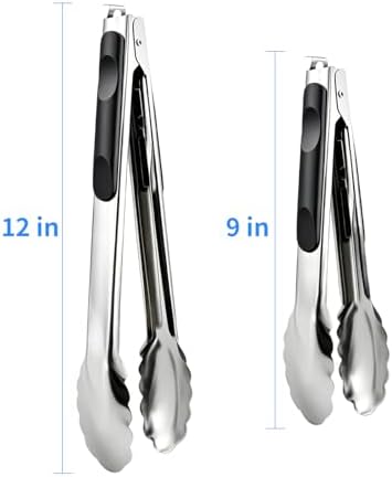 2 Pcs 9/12 Inch Kitchen Tongs for Cooking, BBQ & Salad
