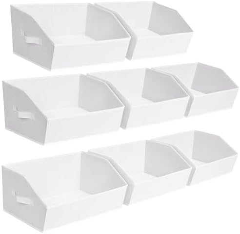 Homsorout Closet Baskets for Shelves - Decorative Storage Baskets with Handle, Trapezoid Closet Bins for Organization, Shelf Storage Bins for Clothes, Books, Home, Office, 8 Pack, White