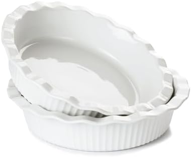 Miicol Ceramic Pie Pan Set of 2, 50 oz Ripple Edge Deep Baking Dish, 9 Inch Round Ceramic Pie Plate, Suitable for Quiche, Apple Pie, Meat Pie, Ideal Gift for Baking Lovers,White