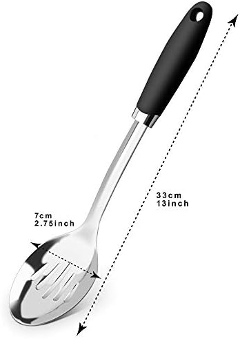 Stainless Steel Slotted Spoon, 12.9-Inch, Black Handle