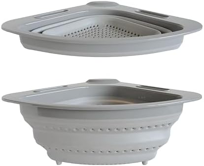 Collapsible Corner Colander – Space-Saving Over Sink Strainer, 3.5 Qt, Grey
