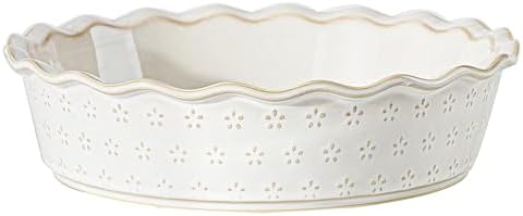 Deep Pie Dish for Baking, Ceramic Pie Pan for Apple Pie, Tart, Quiche Baking Dish, Farmhouse Decor Pie Plate, Deep Dish Pie Pan, Oven Safe, Off-White, Flower