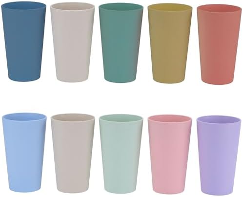 Wheat Straw Unbreakable Cup | 20 oz Reusable Water Drinking Glasses Sets of 10 | Lightweight Tumbler for Kitchen Outdoor | Dishwasher Safe, BPA Free, Eco friendly (20 oz, 10Pcs/Multicolor)