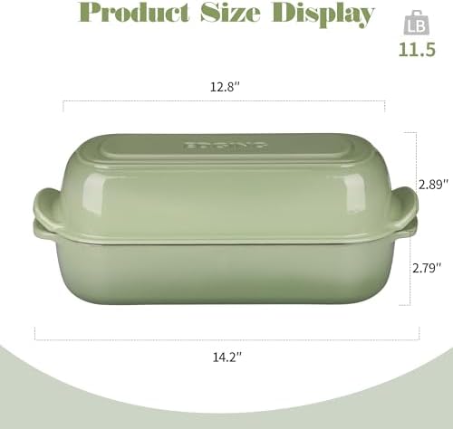 EDGING CASTING Enameled Cast Iron Loaf Pan with Lid, Bread pan, Dutch Oven Bread pan for Homemade Sourdough Bread Baking, 12.5x5.5 inch, 5qt, Pistachio Green