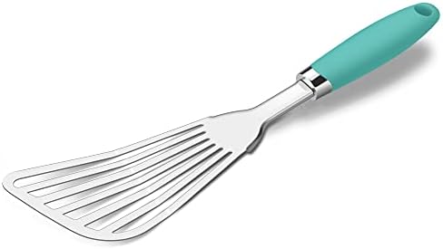 304 Stainless Steel Fish Spatula, Flexible Slotted Turner, Aqua Sky