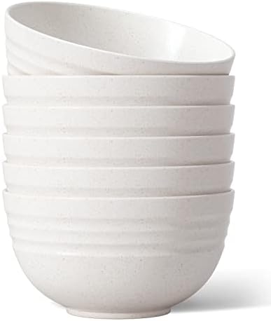 【NOT CERAMIC】Unbreakable Cereal Bowls, 25 OZ Wheat Straw Bowls Microwave and Dishwasher Safe BPA-Free Eco-Friendly Bowl Beige Color for Cereal, Serving ,Soup, Oatmeal, Pasta and Salad（Set Of 6）