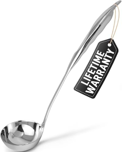 Zulay Kitchen Stainless Steel Soup Ladle - 13” Large Ladle for Soups, Stews & Sauces - Durable, Heat-Resistant, Rust-Proof & Dishwasher Safe Kitchen Utensil with Ergonomic Handle