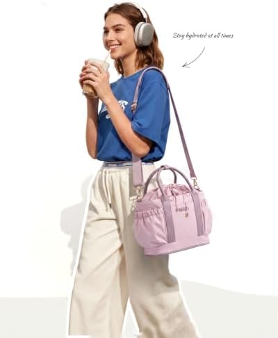 LOVEVOOK Drawstring Insulated Lunch Bag Women,Adult Lunch Box,Pink