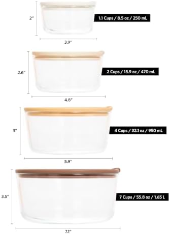 Glad Glass Food Storage Containers, Set of 4 - Airtight Vacuum Sealed Steam Vent Lids - Round Borosilicate Glass Dishes with Ombre Green Lids - Assorted Sizes for Meal Prep & Leftovers, Brown