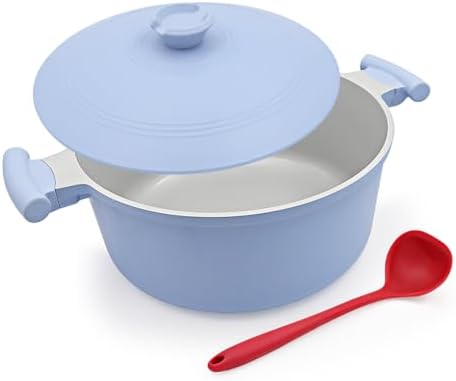 AIKENBBKK 5 Quart Lightweight Dutch Oven Pot with Lid, Ceramic Cooking Pot Nonstick, Aluminum Cookware for Stews Braising and Frying, Induction Pot for All Stoves, Stay-Cool Handle, PFOA Free, Blue